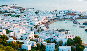 Imagen aérea de Mykonos y sus molinos