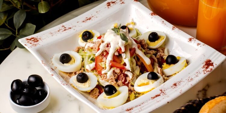 tuna salad with eggs and olives